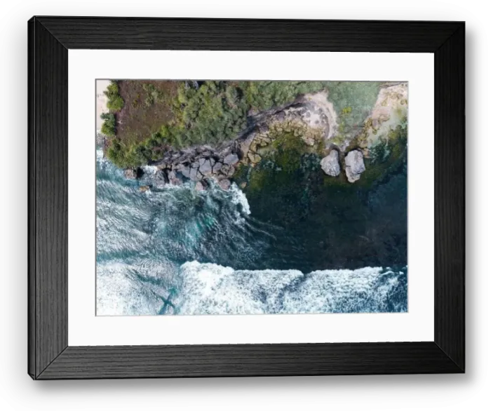 Framed Print : Aerial view of beautiful blue sea waves breaking on sandy coastline Framed Print : Aerial view of beautiful blue sea waves breaking on sandy coastline