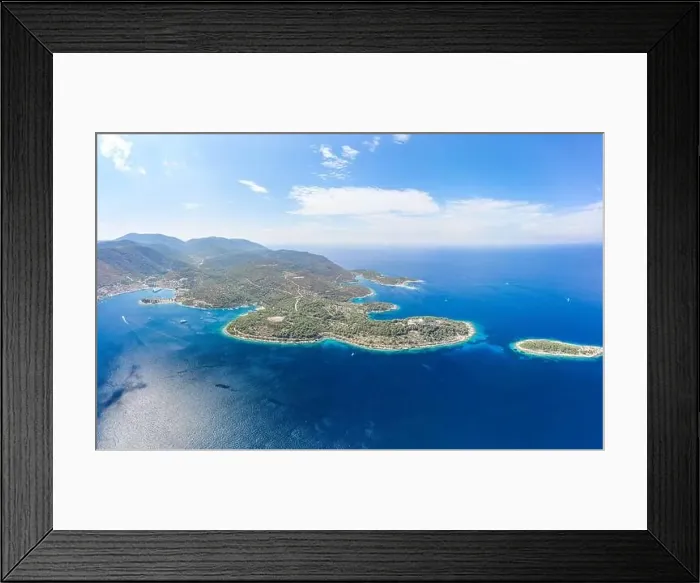 Framed Print : Aerial drone high angle shot of peninsula of Vis Island coastline in Adriatic sea in Croatia summer Framed Print : Aerial drone high angle shot of peninsula of Vis Island coastline in Adriatic sea in Croatia summer
