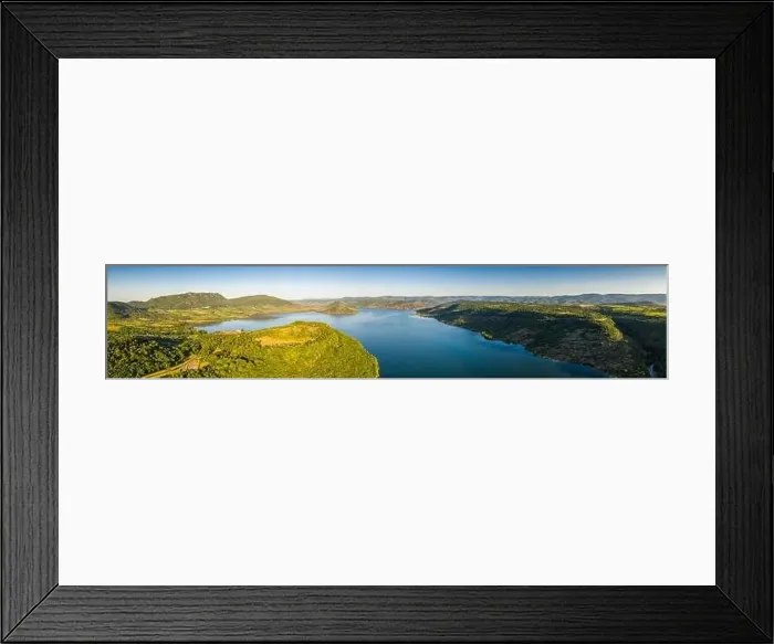 Framed Print : Aerial panorama of Lac du Salagou in the early morning in summer in Hérault in Occitanie, France Framed Print : Aerial panorama of Lac du Salagou in the early morning in summer in Hérault in Occitanie, France