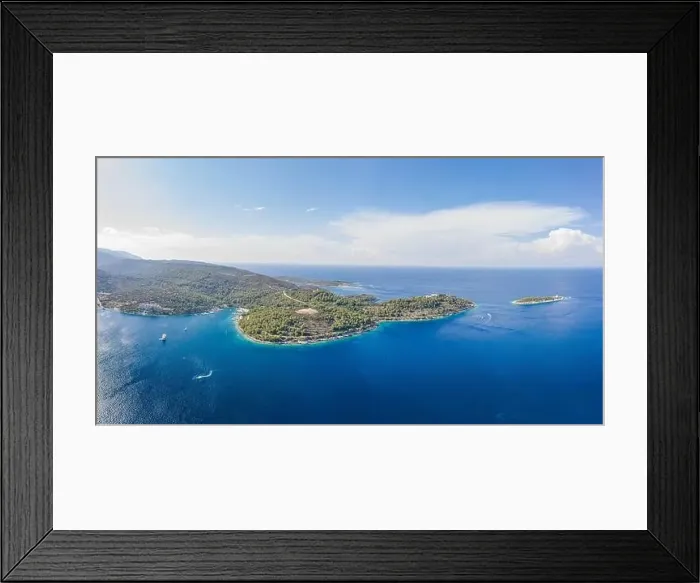 Framed Print : Aerial drone high angle shot of peninsula of Vis Island coastline in Adriatic sea in Croatia summer Framed Print : Aerial drone high angle shot of peninsula of Vis Island coastline in Adriatic sea in Croatia summer