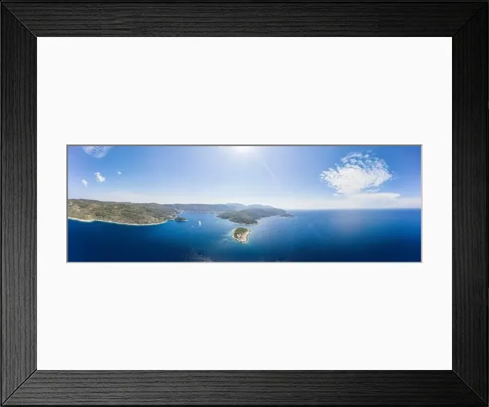 Framed Print : Aerial panoramic view of Host Island in Adriatic sea near town port of Vis Island in Croatia summer Framed Print : Aerial panoramic view of Host Island in Adriatic sea near town port of Vis Island in Croatia summer