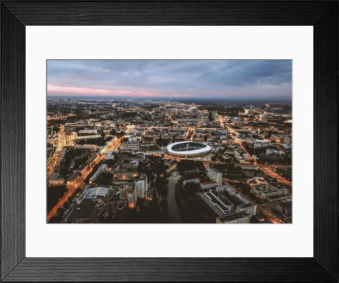 Framed Print : Minsk, capital of the Republic Of Belarus. Top view from drone. Dinamo football stadium in the center Framed Print : Minsk, capital of the Republic Of Belarus. Top view from drone. Dinamo football stadium in the center