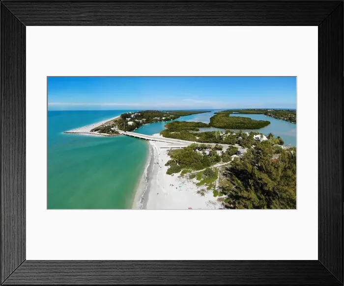 Framed Print : Aerial view of the road bridge between Captiva Island and Sanibel Island in Lee County, Florida, United States