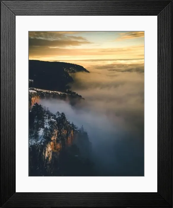 Framed Print : Mountain Peak Drone View during Sunrise with Fog - Hohe Wand Framed Print : Mountain Peak Drone View during Sunrise with Fog - Hohe Wand