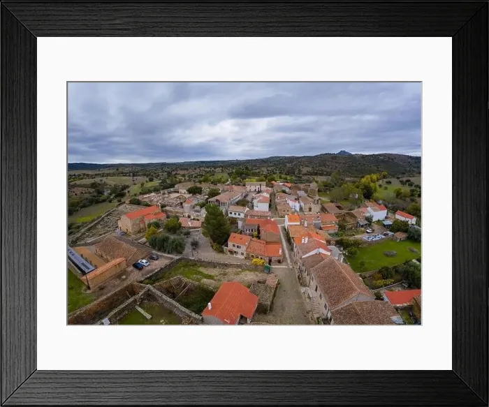 Framed Print : Drone aerial view of Idanha a velha historic village and landscape with Monsanto on the background, in Portugal Framed Print : Drone aerial view of Idanha a velha historic village and landscape with Monsanto on the background, in Portugal