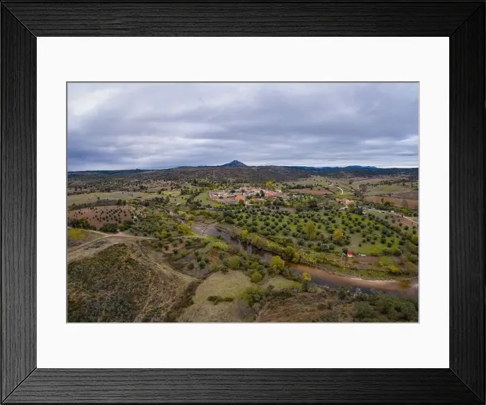 Framed Print : Drone aerial view of Idanha a velha historic village and landscape with Monsanto on the background, in Portugal Framed Print : Drone aerial view of Idanha a velha historic village and landscape with Monsanto on the background, in Portugal