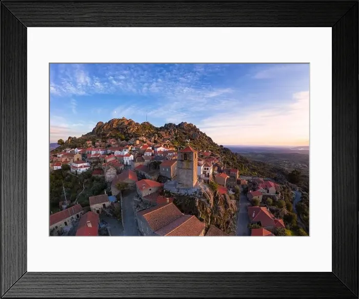Framed Print : Drone aerial panorama view of Monsanto historic village at sunset, in Portugal Framed Print : Drone aerial panorama view of Monsanto historic village at sunset, in Portugal
