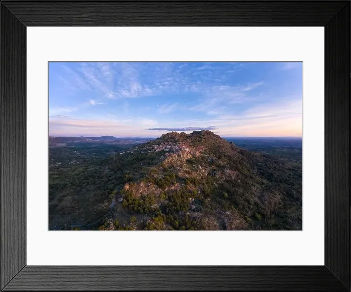Framed Print : Drone aerial panorama view of Monsanto historic village at sunset, in Portugal Framed Print : Drone aerial panorama view of Monsanto historic village at sunset, in Portugal