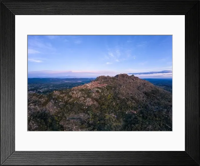 Framed Print : Drone aerial panorama view of Monsanto historic village at sunset, in Portugal Framed Print : Drone aerial panorama view of Monsanto historic village at sunset, in Portugal