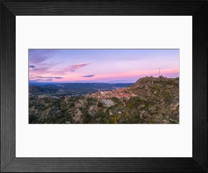 Framed Print : Drone aerial panorama view of Monsanto historic village at sunset, in Portugal Framed Print : Drone aerial panorama view of Monsanto historic village at sunset, in Portugal