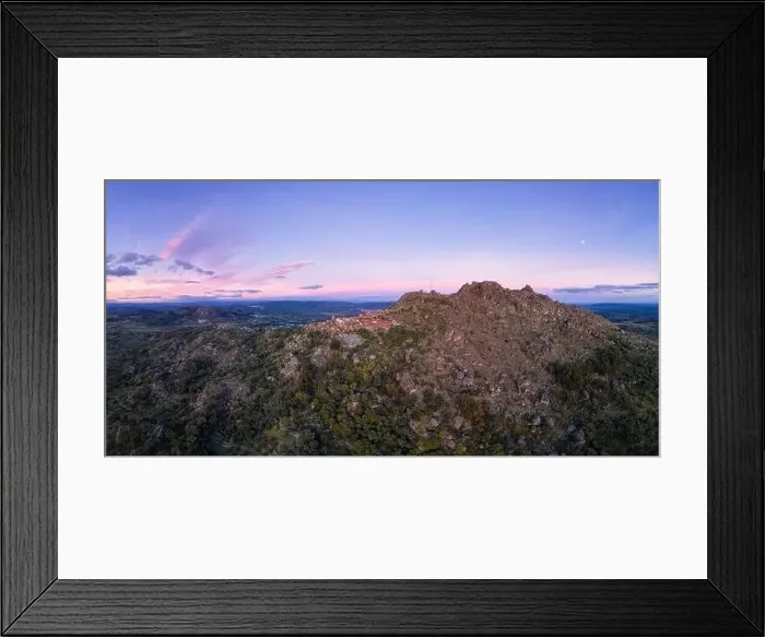 Framed Print : Drone aerial panorama view of Monsanto historic village at sunset, in Portugal Framed Print : Drone aerial panorama view of Monsanto historic village at sunset, in Portugal