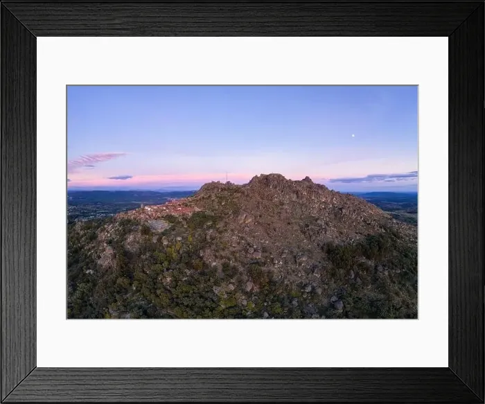 Framed Print : Drone aerial panorama view of Monsanto historic village at sunset, in Portugal Framed Print : Drone aerial panorama view of Monsanto historic village at sunset, in Portugal