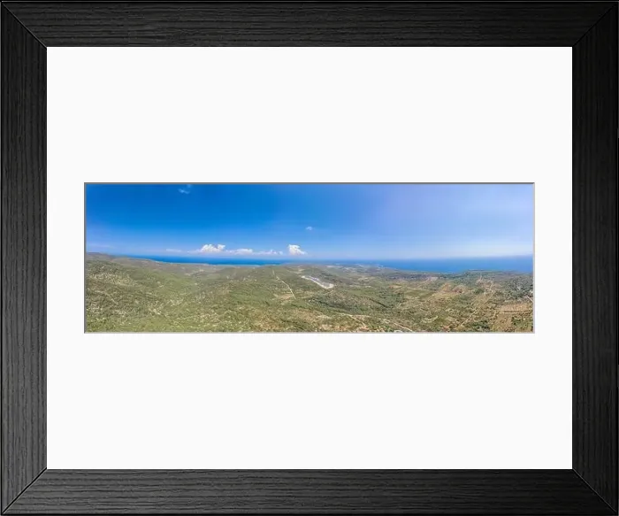 Framed Print : Aerial panoramic view of Vis Island Adriatic coastline horizon near Zena Glava village in Croatia summer