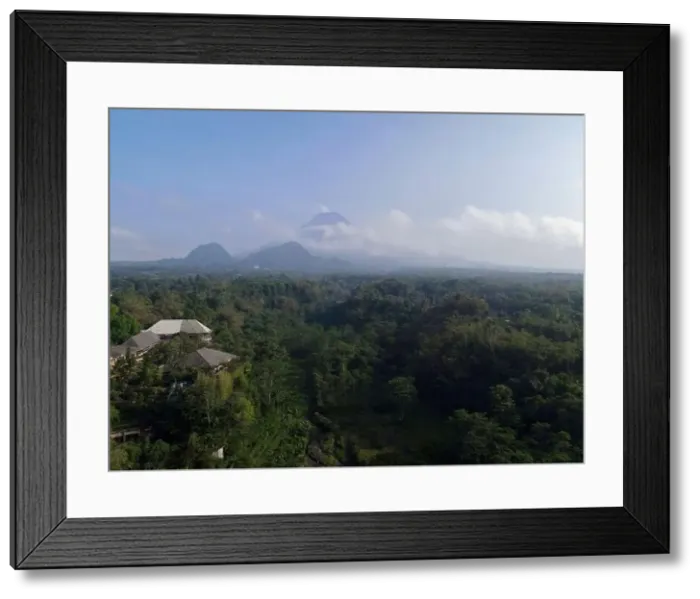 Framed Print : Aerial view of Mount Merapi Landscape with rice field and village in Yogyakarta, Indonesia Volcano Landscape View