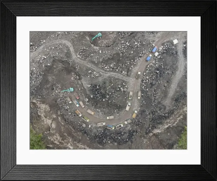 Framed Print : Aerial top view of sand and stone mine in merapi mountain Indonesia Framed Print : Aerial top view of sand and stone mine in merapi mountain Indonesia