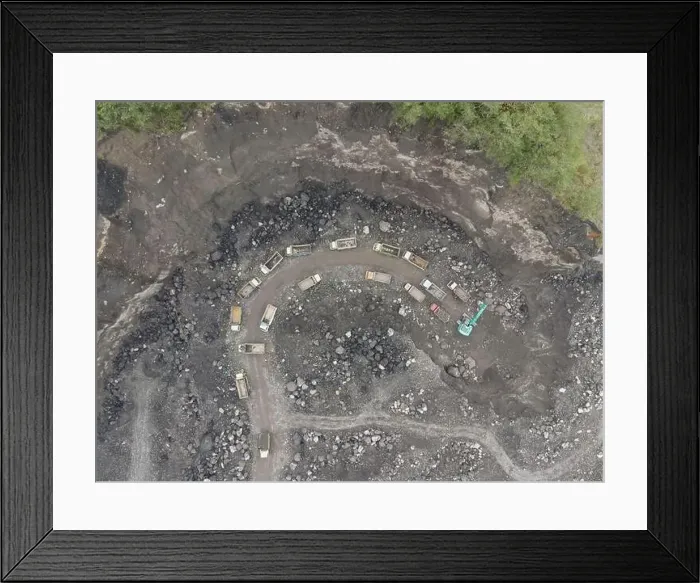 Framed Print : Aerial top view of sand and stone mine in merapi mountain Indonesia Framed Print : Aerial top view of sand and stone mine in merapi mountain Indonesia