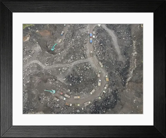 Framed Print : Aerial top view of sand and stone mine in merapi mountain Indonesia Framed Print : Aerial top view of sand and stone mine in merapi mountain Indonesia