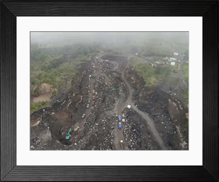 Framed Print : Aerial top view of sand and stone mine in merapi mountain Indonesia Framed Print : Aerial top view of sand and stone mine in merapi mountain Indonesia