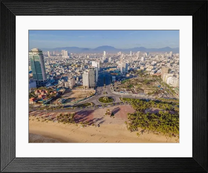 Framed Print : Beautiful My Khe beach from drone in Da Nang Framed Print : Beautiful My Khe beach from drone in Da Nang
