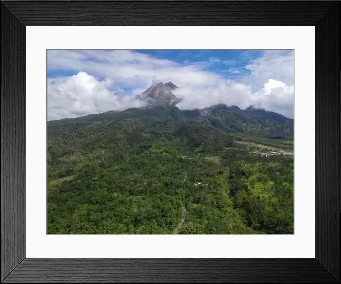 Framed Print : Aerial view of Mount Merapi Landscape with rice field and village in Yogyakarta, Indonesia Volcano Landscape View Framed Print : Aerial view of Mount Merapi Landscape with rice field and village in Yogyakarta, Indonesia Volcano Landscape View