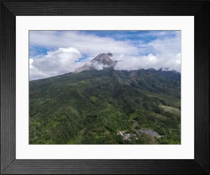 Framed Print : Aerial view of Mount Merapi Landscape with rice field and village in Yogyakarta, Indonesia Volcano Landscape View Framed Print : Aerial view of Mount Merapi Landscape with rice field and village in Yogyakarta, Indonesia Volcano Landscape View