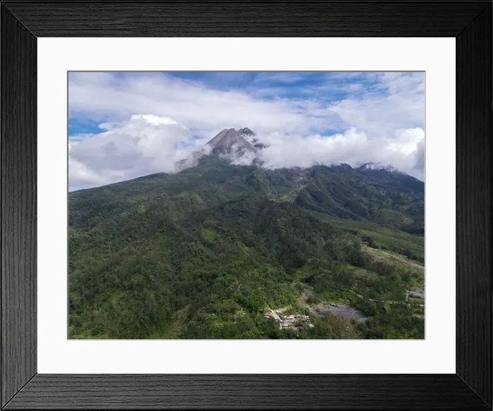 Framed Print : Aerial view of Mount Merapi Landscape with rice field and village in Yogyakarta, Indonesia Volcano Landscape View Framed Print : Aerial view of Mount Merapi Landscape with rice field and village in Yogyakarta, Indonesia Volcano Landscape View