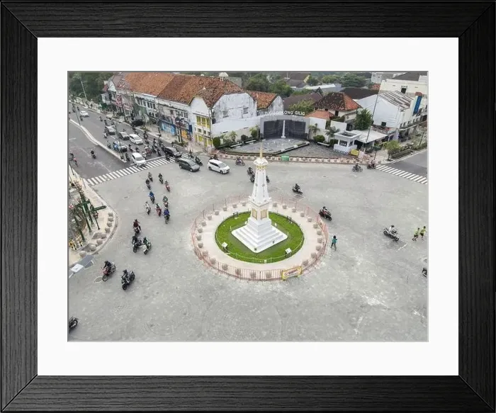 Framed Print : Aerial view of Tugu Jogja or Yogyakarta Monument, Indonesia. Yogyakarta, Indonesia - January, 2021 Framed Print : Aerial view of Tugu Jogja or Yogyakarta Monument, Indonesia. Yogyakarta, Indonesia - January, 2021