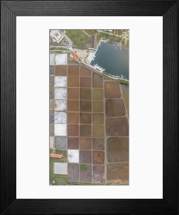 Framed Print : Aerial overhead drone shot of Salt Pans near Ston in Ragusa region near Dubrovnik in Croatia summer sunrise Framed Print : Aerial overhead drone shot of Salt Pans near Ston in Ragusa region near Dubrovnik in Croatia summer sunrise