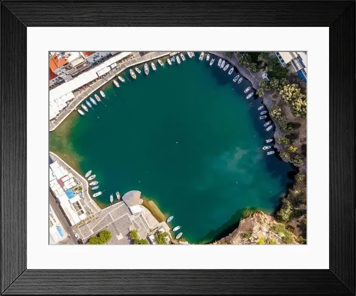 Framed Print : Aerial top view by drone of Voulismeni Lake in Agios Nikolaos city. Greece, Crete Framed Print : Aerial top view by drone of Voulismeni Lake in Agios Nikolaos city. Greece, Crete