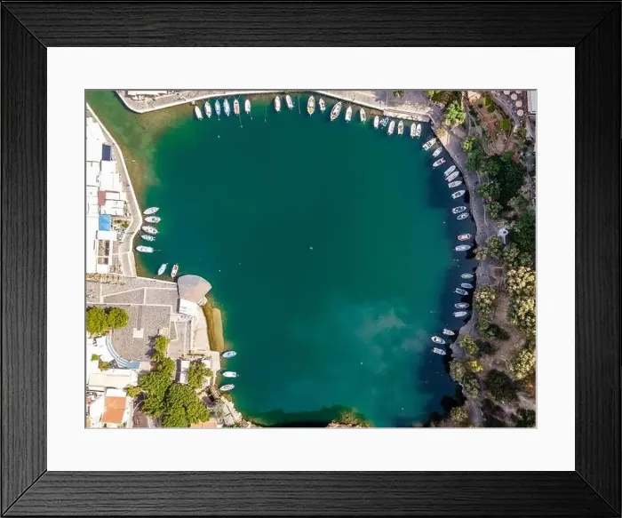 Framed Print : Aerial top view by drone of Voulismeni Lake in Agios Nikolaos city. Greece, Crete Framed Print : Aerial top view by drone of Voulismeni Lake in Agios Nikolaos city. Greece, Crete