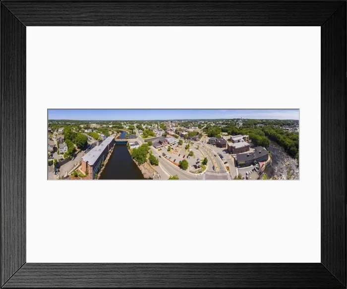 Framed Print : Blackstone River and Woonsocket Main Street Historic District panorama aerial view in downtown Woonsocket Framed Print : Blackstone River and Woonsocket Main Street Historic District panorama aerial view in downtown Woonsocket