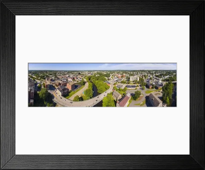 Framed Print : Blackstone River and Woonsocket Main Street Historic District panorama aerial view in downtown Woonsocket Framed Print : Blackstone River and Woonsocket Main Street Historic District panorama aerial view in downtown Woonsocket