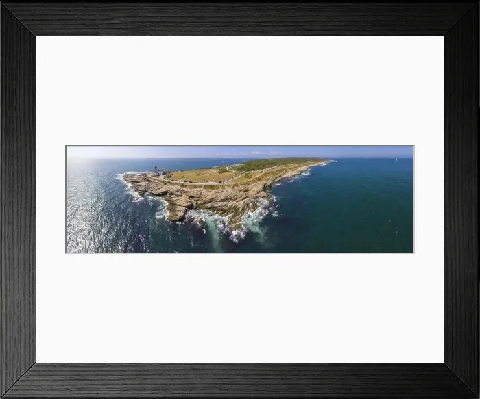 Framed Print : Beavertail Lighthouse in Beavertail State Park aerial view in summer Framed Print : Beavertail Lighthouse in Beavertail State Park aerial view in summer