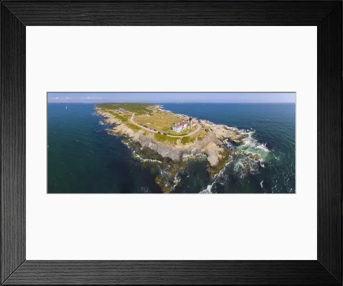 Framed Print : Beavertail Lighthouse in Beavertail State Park aerial view in summer Framed Print : Beavertail Lighthouse in Beavertail State Park aerial view in summer