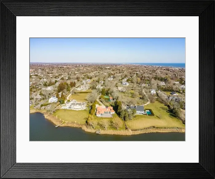 Framed Print : Aerial view of homes on lake agawam, Southampton, NY Framed Print : Aerial view of homes on lake agawam, Southampton, NY