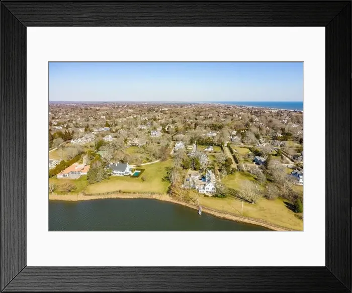 Framed Print : Aerial view of homes on lake agawam, Southampton, NY Framed Print : Aerial view of homes on lake agawam, Southampton, NY
