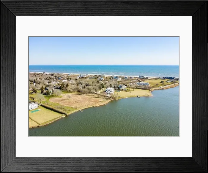 Framed Print : Aerial view of Agawam lake and Gin Beach, Southampton, NY