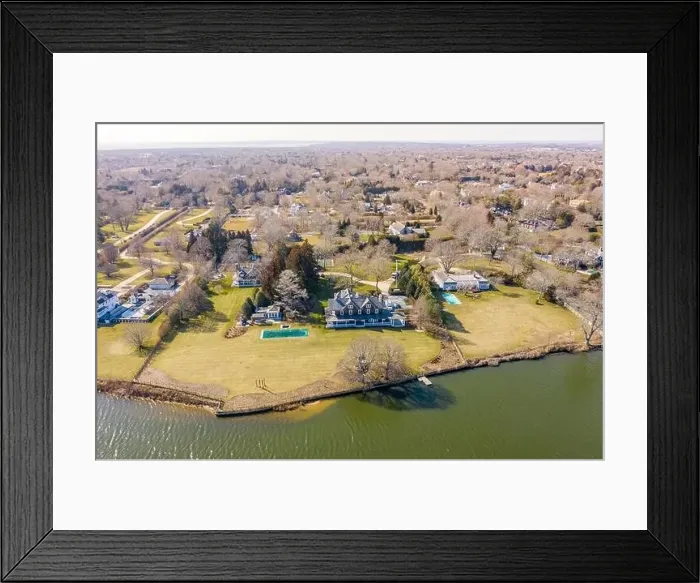 Framed Print : Aerial view of homes on lake agawam, Southampton, NY
