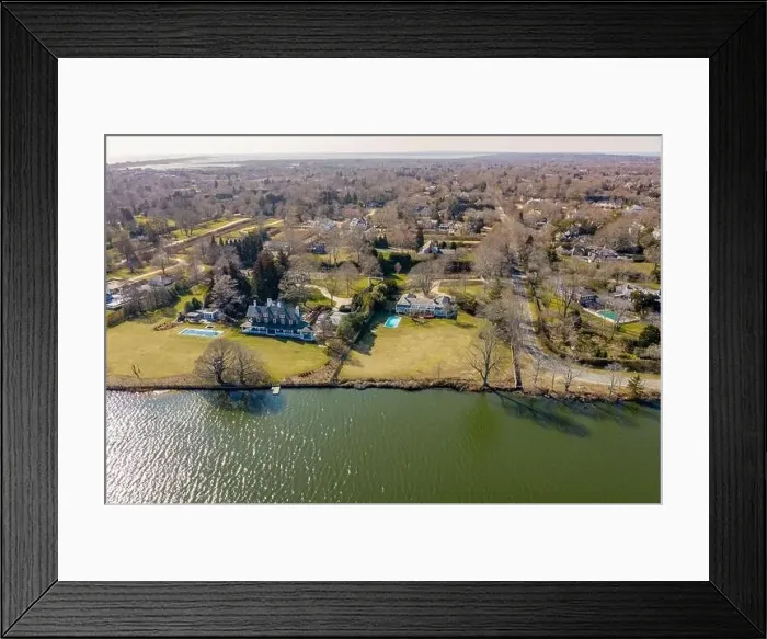 Framed Print : Aerial view of southampton estates on Agawam lake in southampton, ny