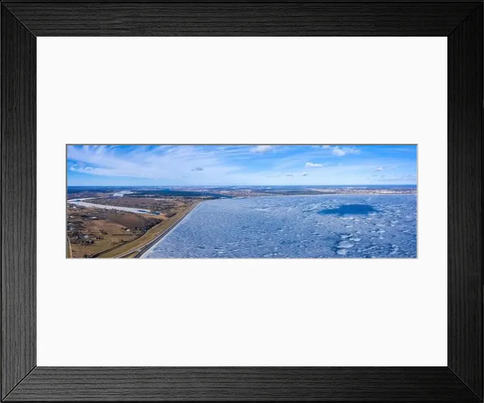 Framed Print : Aerial winter view of the huge dam in Latvia near city of Salaspils and Riga Framed Print : Aerial winter view of the huge dam in Latvia near city of Salaspils and Riga