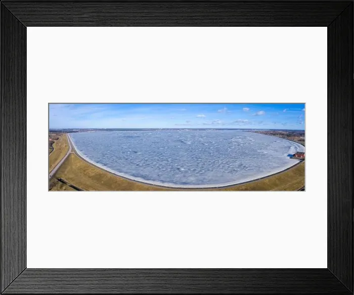 Framed Print : Aerial winter view of the huge dam in Latvia near city of Salaspils and Riga Framed Print : Aerial winter view of the huge dam in Latvia near city of Salaspils and Riga