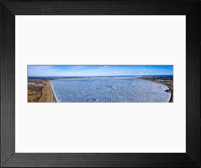 Framed Print : Panoramic aerial view of the winter dam near hydroelectric power plant Framed Print : Panoramic aerial view of the winter dam near hydroelectric power plant