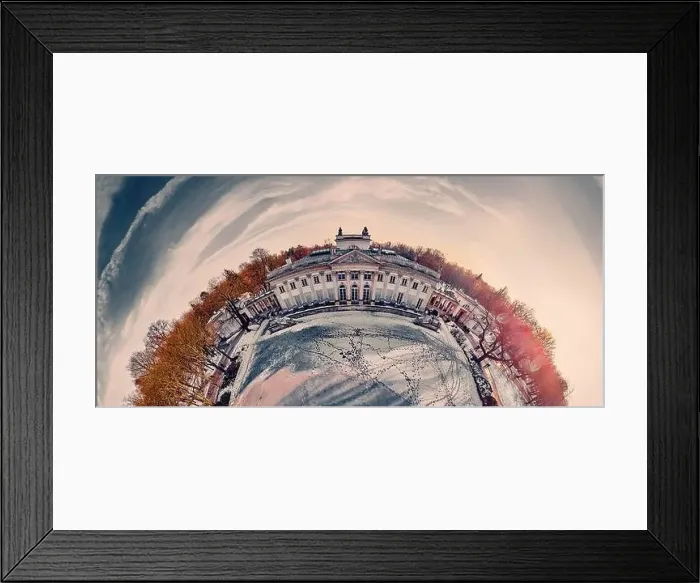 Framed Print : Beautiful panoramic aerial drone view of the Palace on the Isle (Polish: Palac Na Wyspie) Framed Print : Beautiful panoramic aerial drone view of the Palace on the Isle (Polish: Palac Na Wyspie)