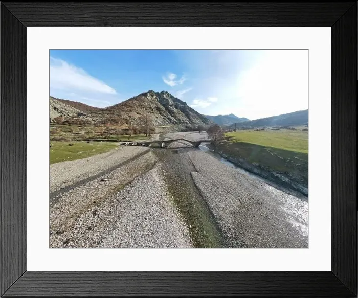 Framed Print : Aerial panorama of Ancient Roman bridge near village of Nenkovo at Rhodope Mountains, Kardzhali Region, Bulgaria Framed Print : Aerial panorama of Ancient Roman bridge near village of Nenkovo at Rhodope Mountains, Kardzhali Region, Bulgaria