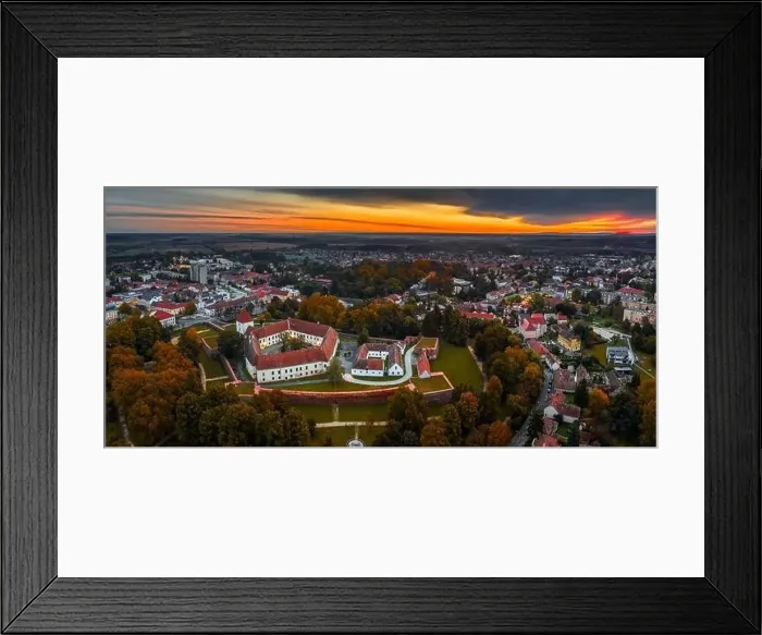 Framed Print : Sarvar, Hungary - Aerial panoramic view of the Castle of Sarvar (Nadasdy castle) with Sarvar Arboretum Framed Print : Sarvar, Hungary - Aerial panoramic view of the Castle of Sarvar (Nadasdy castle) with Sarvar Arboretum
