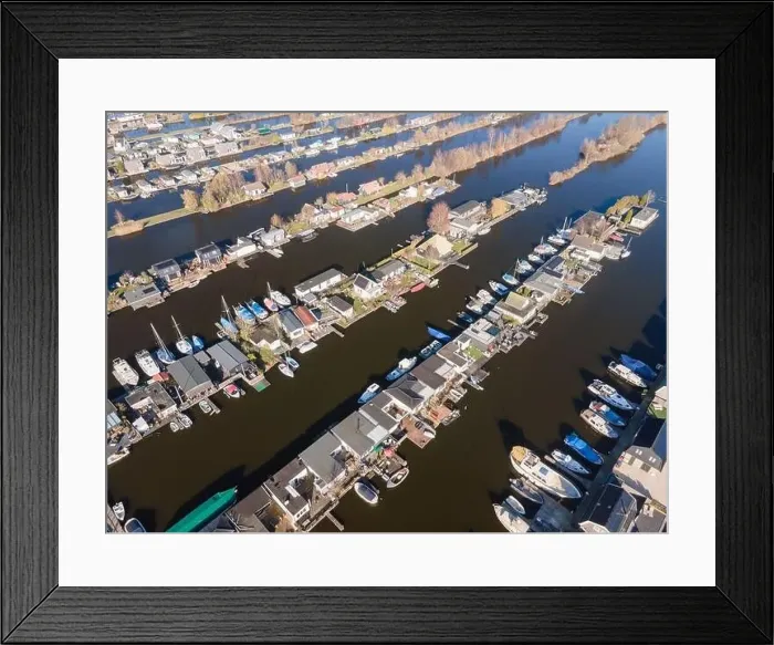Framed Print : Aerial of the harbour of Scheendijk Loosdrechtse Plassen near Breukelen in The Netherlands. Waterways landscape