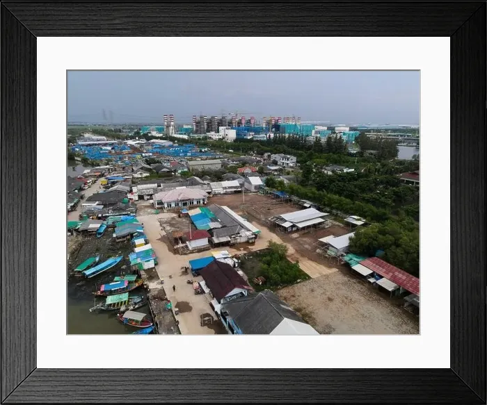 Framed Print : Aerial view of Oil and gas industry - refinery after rain - factory - petrochemical plant Framed Print : Aerial view of Oil and gas industry - refinery after rain - factory - petrochemical plant