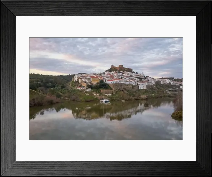 Framed Print : Mertola city view at sunset with Guadiana river in Alentejo, Portugal Framed Print : Mertola city view at sunset with Guadiana river in Alentejo, Portugal