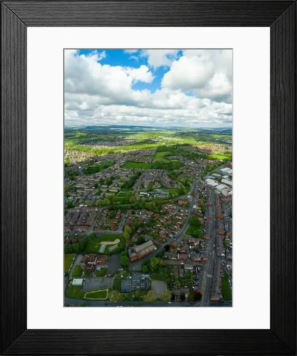 Framed Print : Aerial photo of a typical British housing estate in the large town of Wigan Framed Print : Aerial photo of a typical British housing estate in the large town of Wigan