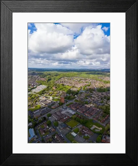Framed Print : Aerial photo of a typical British housing estate in the large town of Wigan Framed Print : Aerial photo of a typical British housing estate in the large town of Wigan